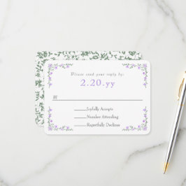 Purple Rose Vine Border Wedding RSVP Card OSA Kort