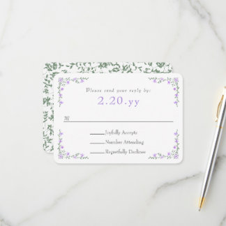 Purple Rose Vine Border Wedding RSVP Card OSA Kort