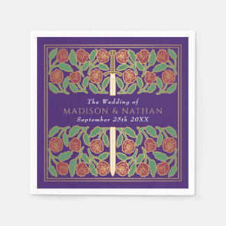 Purple Royal Medieval Gold Floral Sword Wedding Pappersservett
