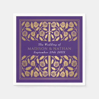 Purple Royal Medieval Gold Sword Wedding Pappersservett