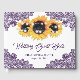 Purple Rustic Floral Lace Sunflower Wedding Gästböcker