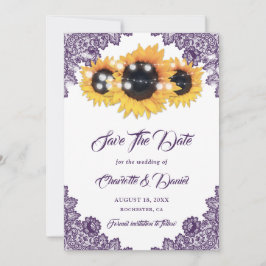Purple Rustic Floral Lace Sunflower Wedding Spara Datumet