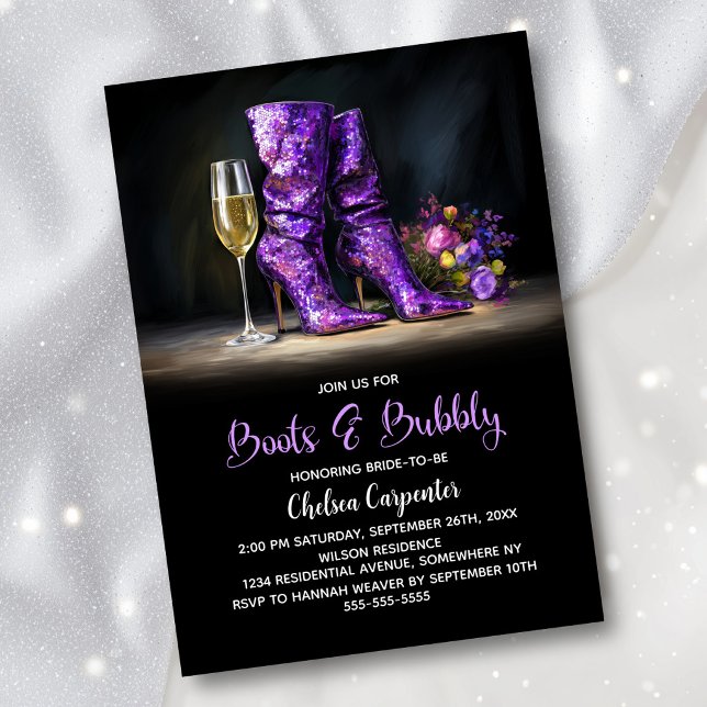 Purple Sequin Boots and Bubbly Bridal Shower Inbjudningar (Skapare uppladdad)