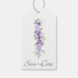 Purple Shades Floral Garland Save the Date Presentetikett