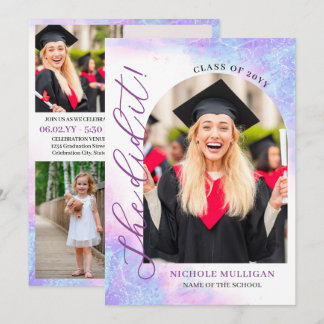 Purple She Did It Graduation Announcment Party Inbjudningar