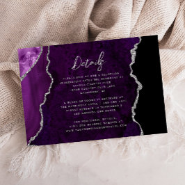 Purple Silver Agate Script Wedding Details Tilläggskort
