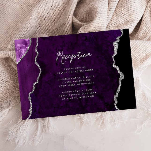 Purple Silver Agate Script Wedding Reception Tilläggskort (Skapare uppladdad)