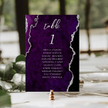 Purple Silver Agate Wedding Bordsnummer<br><div class="desc">This elegant modern wedding table number card features a purple watercolor agate background trimmed with faux silver glitter. The word "table" appears in silver gray handwriting script. Add the names of your guests who are assigned to each table.</div>