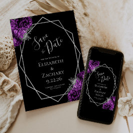 Purple Silver Floral Geometric Black Save the Date Spara Datumet