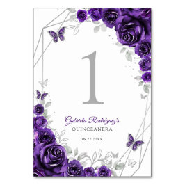 Purple Silver Floral Quinceanera Bordsnummer