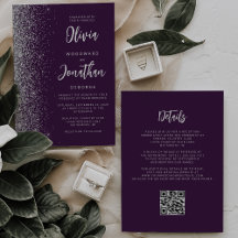 Purple Silver Glitter Calligraphy QR Code Wedding