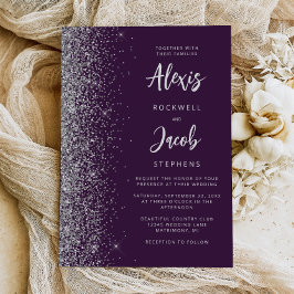 Purple Silver Glitter Calligraphy Wedding Inbjudningar