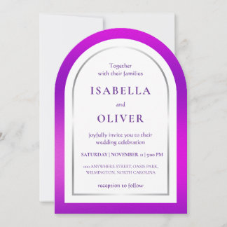 Purple silver gradient frame wedding inbjudningar