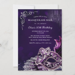 Purple Silver Masquerade Elegant Birthday Party Inbjudningar