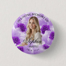 Purple Sky Roses Funeral Memorial Button Keepsake Knapp
