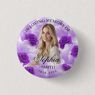 Purple Sky Roses Funeral Memorial Button Keepsake Knapp