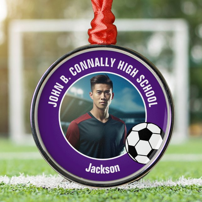 Purple Soccer Player Photo High School Christmas Julgransprydnad Metall (Skapare uppladdad)