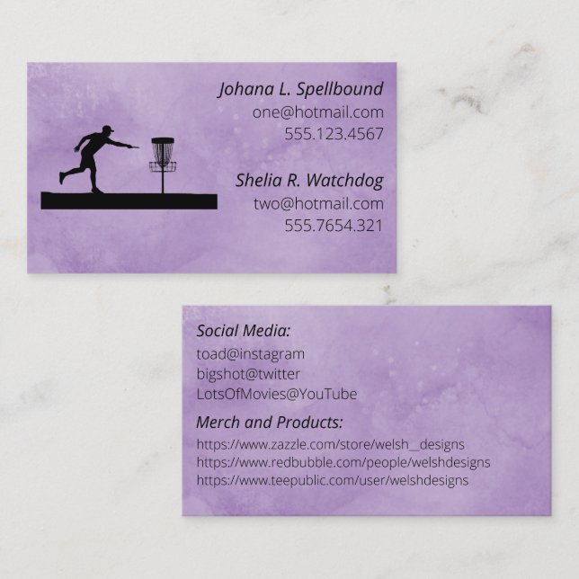 Purple Social calling card-Disc Golf Visitkort (Fram/baksida)