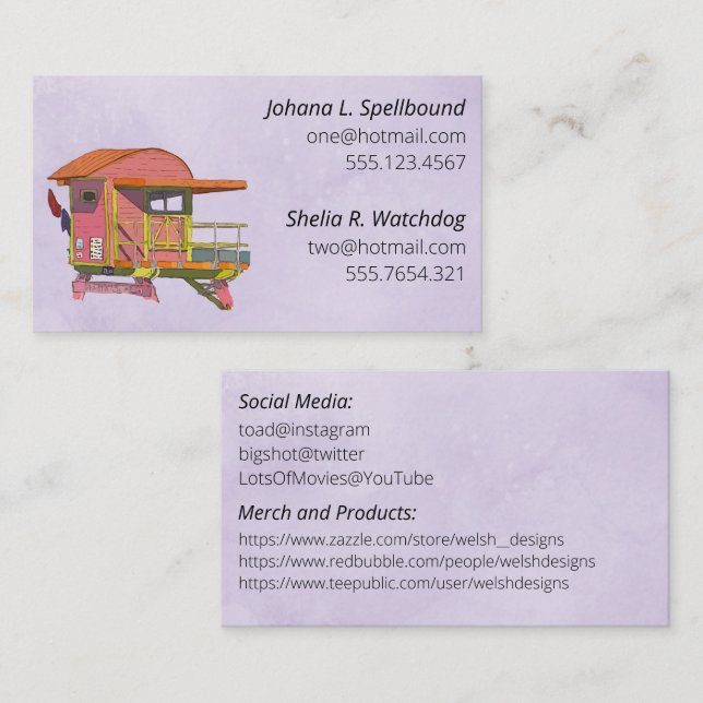 Purple Social calling card-Pink Lifeguard Tower Visitkort (Fram/baksida)