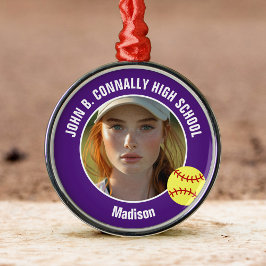 Purple Softball Player Photo High School Christmas Julgransprydnad Metall