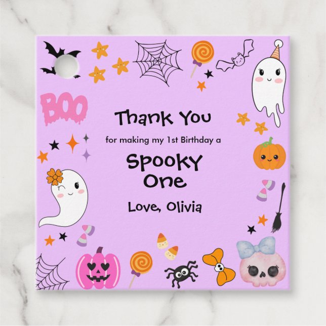 Purple Spooky One Halloween 1st Birthday  Gåvor Etiketter (Framsida)