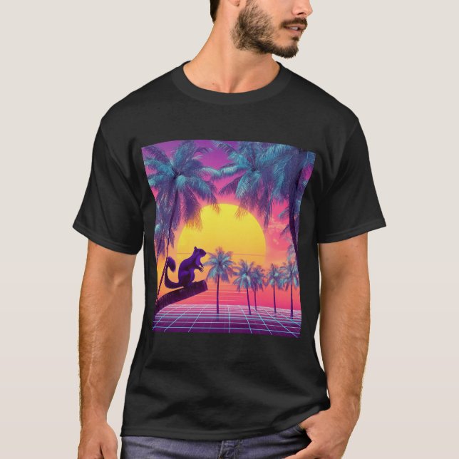 Purple Squirrel Over Neon Tropics T Shirt (Framsida)