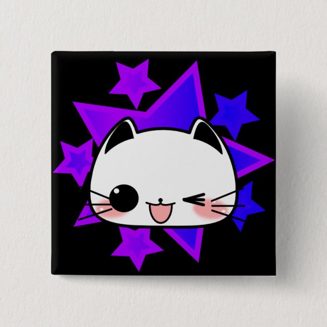 Purple stars. White cat. Knapp (Framsida)