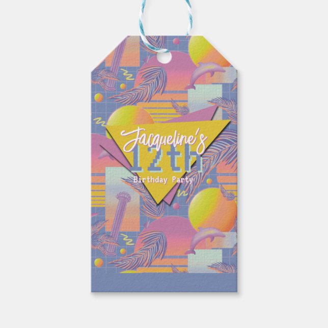 Purple Summer Vaporwave Sunset Birthday Presentetikett (Framsidan)