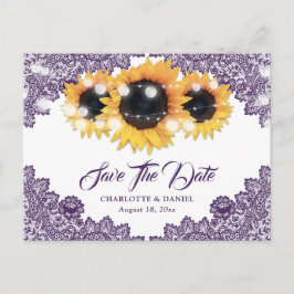 Purple Sunflower Lace Wedding Save The Date Meddelande Vykort