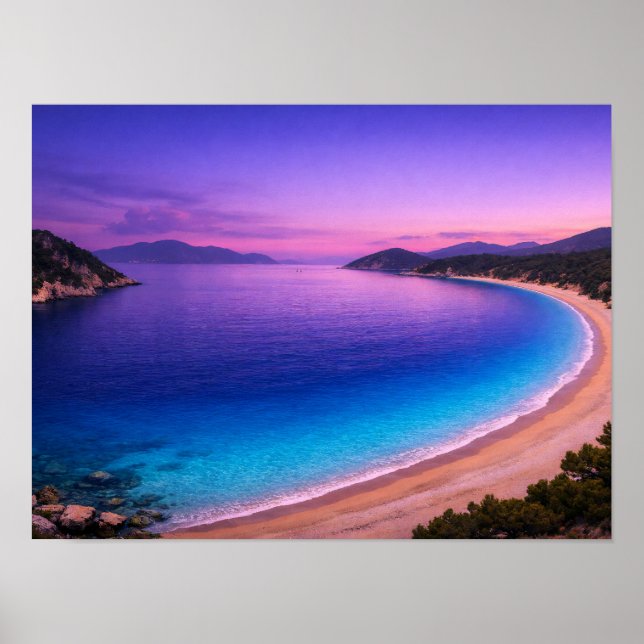 Purple Sunset Ocean Bay Poster - Vibrant Turquoise (Framsidan)