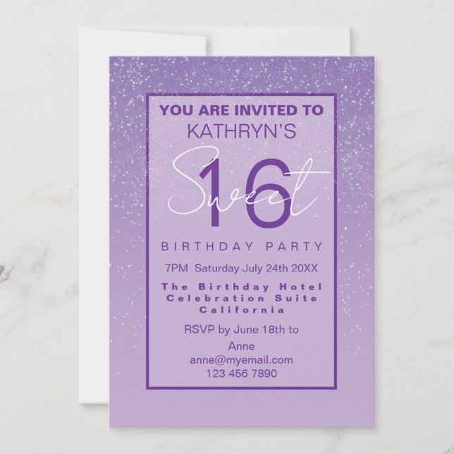 Purple Sweet 16 Birthday Party  Inbjudningar (Framsida)