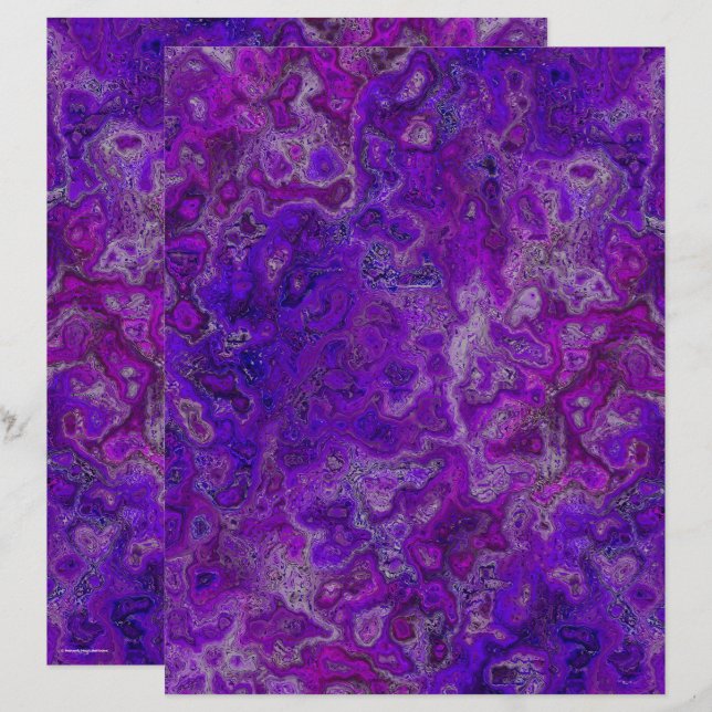 Purple Swirly Marble Scrapbook Paper 2-Sided Page (Fram/baksida)