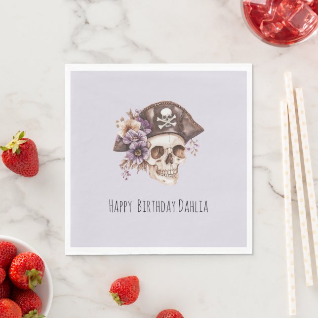 Purple Tan Floral Skull Birthday Pappersservett (Insitu)