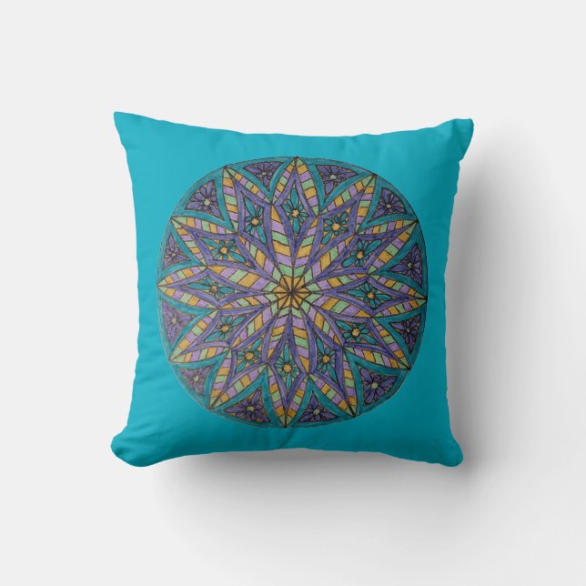 Purple/Teal Starburst Mandala Throw Pillow Kudde (Framsida)
