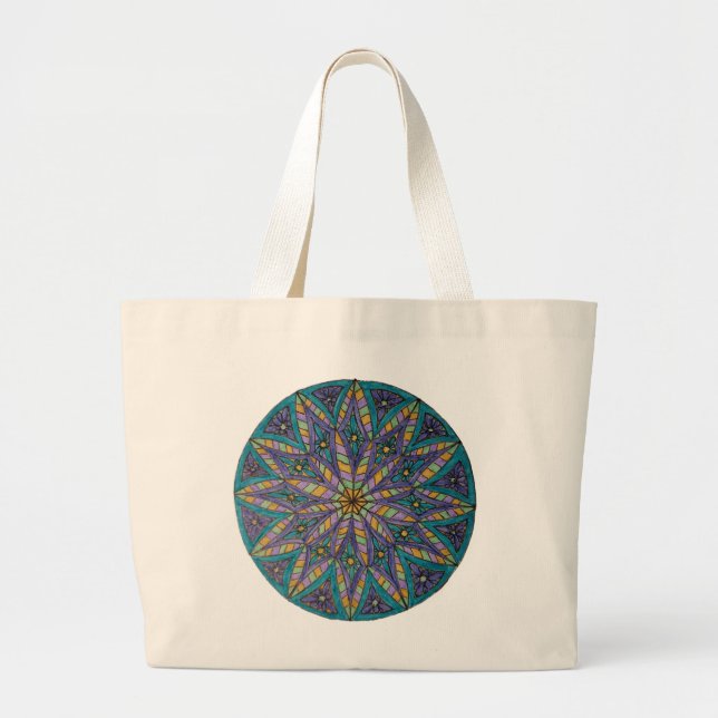 Purple/Teal Starburst Mandala Tote Bag Jumbo Tygkasse (Framsidan)
