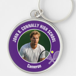 Purple Tennis Player Photo High School Spirit Rund Silverfärgad Nyckelring