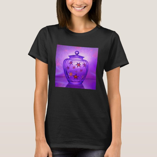 Purple Transparent Glass Vase With Gold Stars T Shirt (Framsida)
