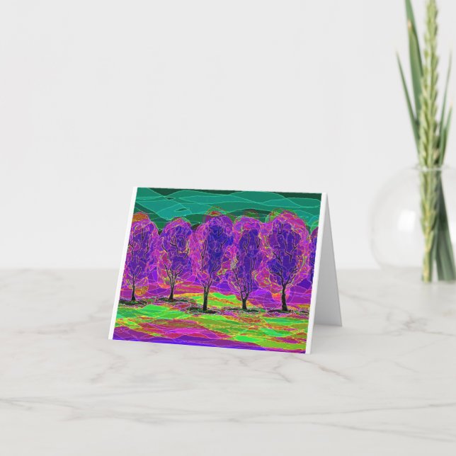 Purple Trees computer drawing card    Kort (Framsida)