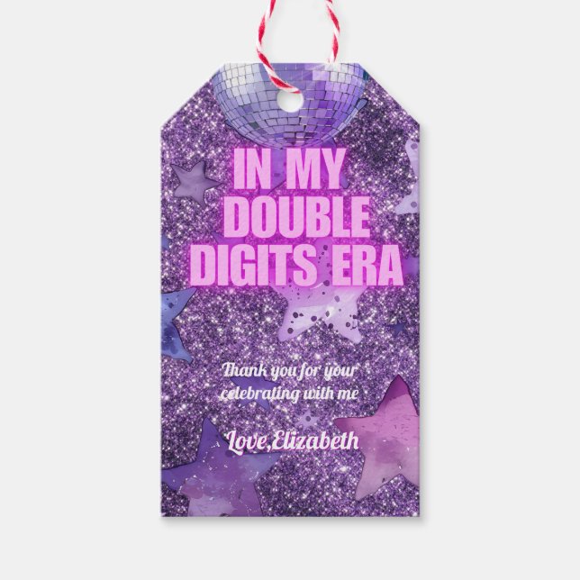 Purple Trendy In My Double Digits Era Birthday Presentetikett (Framsidan)