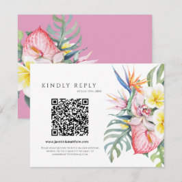 Purple Tropical Floral Hawaii QR Code Wedding OSA Kort