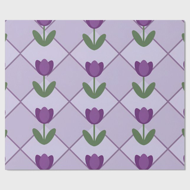 Purple Tulip Pattern – Geometric Floral Seamless Presentpapper (Platt)