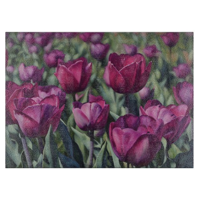 Purple Tulips Flowers Floral Art Glass (Framsidan)