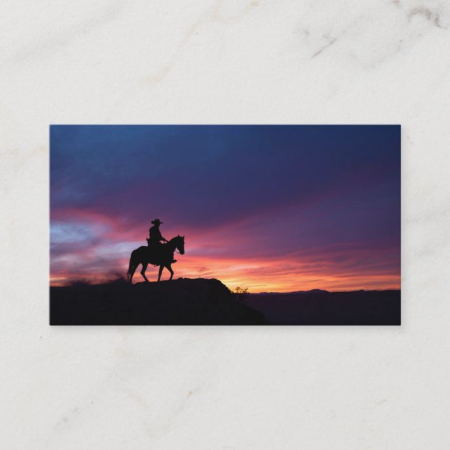 Purple Twilight Western Cowboy Silhouette Art Visitkort (Framsida)