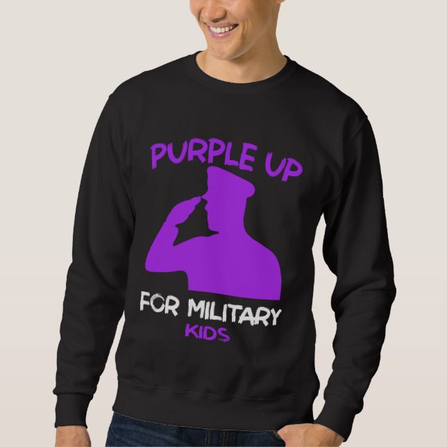 Purple Up In April Month Military Child MOMC Milit Lång Ärmad Tröja (Framsida)