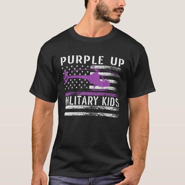 Purple Up Military Kids Helicopter Pilot Military  T Shirt (Framsida)