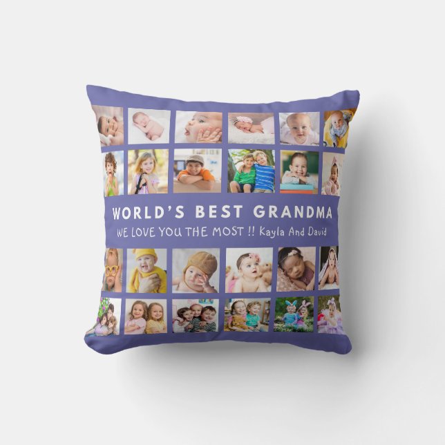 Purple Världens Bästa Mormor Barnbarn 24 Foto  Kudde (Framsida)