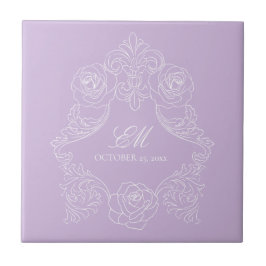 Purple Victorian Monogram Wedding Ceramic Tile Kakelplatta
