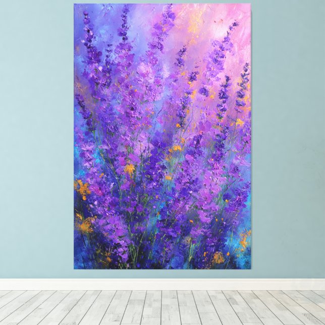 Purple Violet Lavender Flowers Abstract Wall Art Canvastryck (Insitu (trägolv))