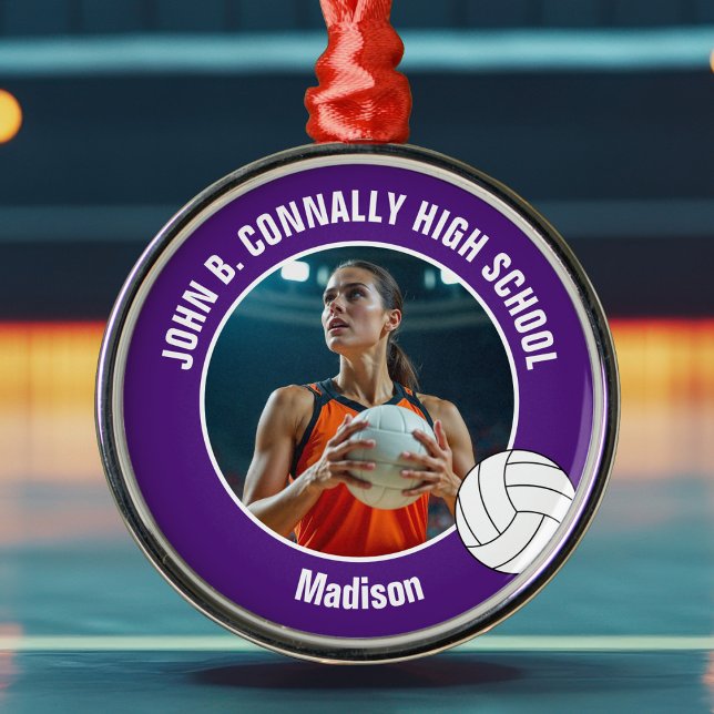 Purple Volleyball Player Photo Christmas Gift Julgransprydnad Metall (Skapare uppladdad)
