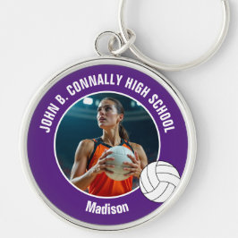 Purple Volleyball Player Photo Keepsake Rund Silverfärgad Nyckelring